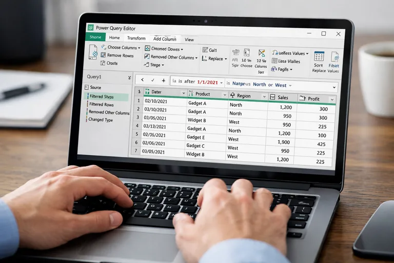 Power Query ile sade veri hazırlama akışı Power Query adımlarında erken filtre ve sütun seçimiyle sadeleştirilmiş veri hazırlama akışı