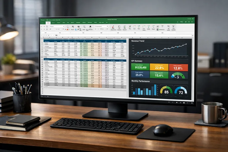Büyük veriyle çalışan Excel çalışma alanı örneği Yüz binlerce satır içeren satış tablosu ve özet metriklerin performans odaklı düzenlenmiş çalışma alanı