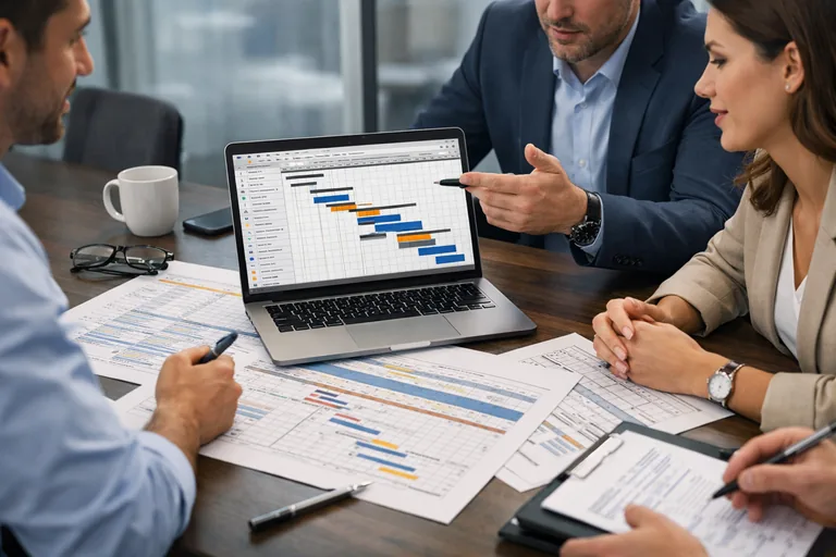 Gantt görünümünde çakışan görevlerin bölünerek farklı tarihlere kaydırıldığı ve bağımlılıkların yeniden düzenlendiği plan