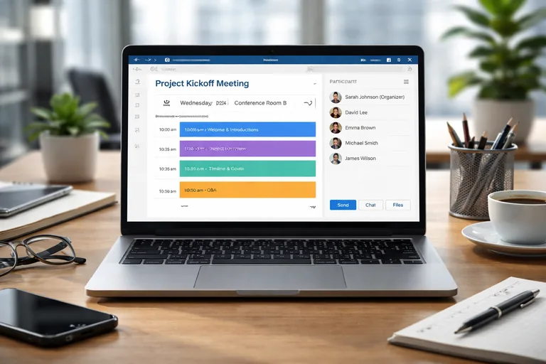 Outlook üzerinden disiplinli toplantı planı örneği Dağıtık ekibin takvimleri üzerinde net gündem başlıkları ve saat bloklarıyla planlanmış toplantı akışı
