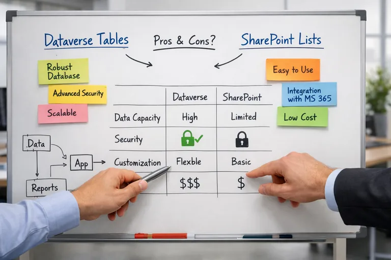 Dataverse tabloları ve SharePoint listeleri arasında seçim yaparken maliyet ve yönetişim kriterleri