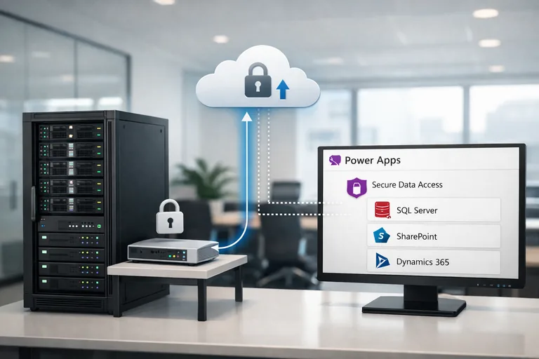 Gateway üzerinden güvenli SQL erişimi akışı Kurumsal uygulamada Power Apps, gateway ve SQL katmanının güvenli erişim akışı
