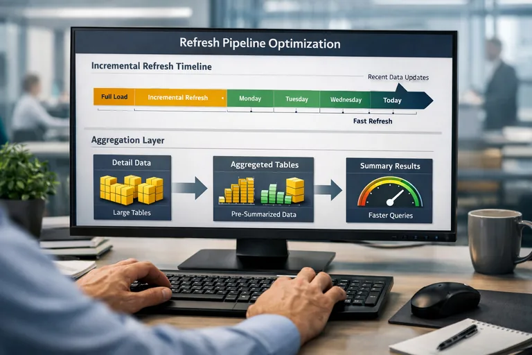Incremental refresh ile yenileme stratejisi Yenileme akışında incremental refresh ve özet tablo katmanı ile hızlanan rapor kullanım senaryosu
