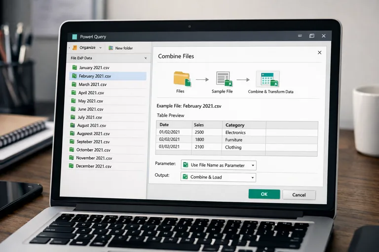 Klasör içindeki aylık satış dosyalarının Power Query ile tek tabloda birleştirilmesi ve filtrelenmesi akışı