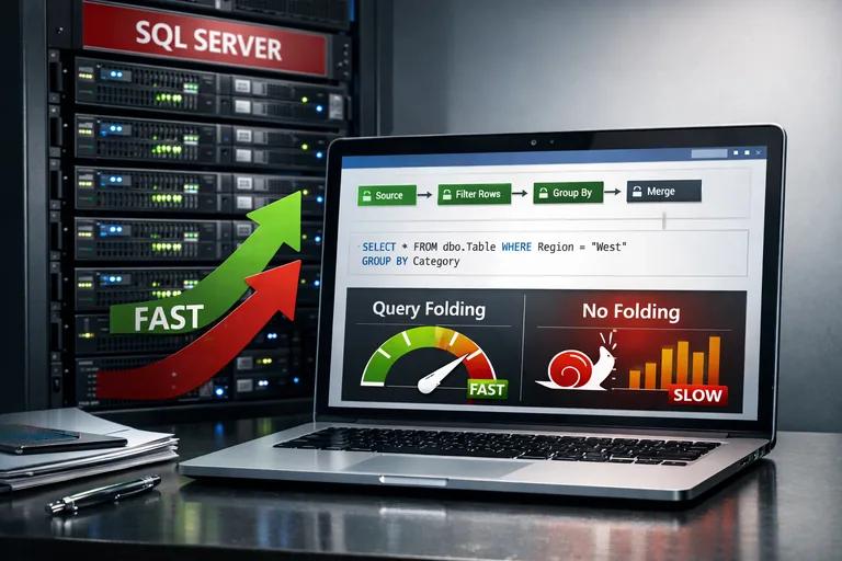 SQL kaynağına itilen dönüşümler ile yerelde çalışan adımların karşılaştırıldığı performans akışı şeması