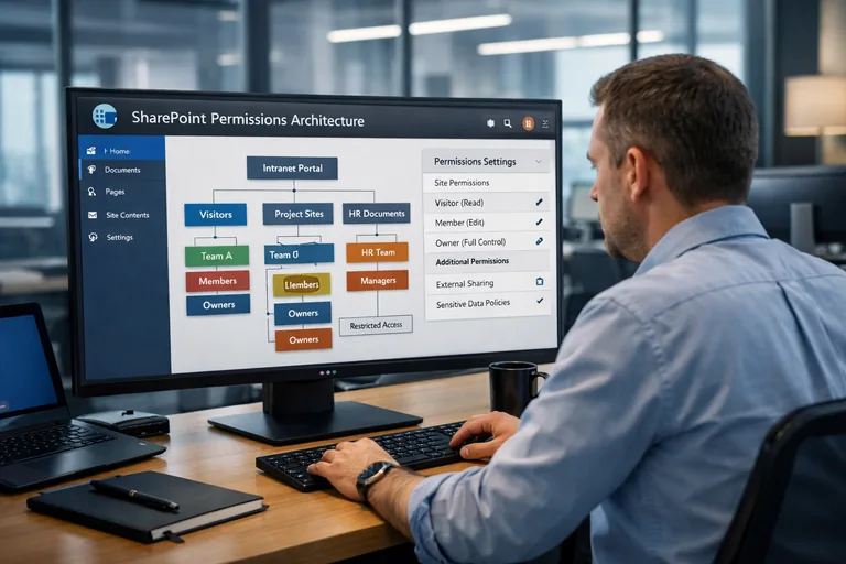 Kurumsal rol atamalarında grup temelli yapı örneği Kurumsal SharePoint sitesinde rol atamalarının grup temelli yapı ile gösterildiği örnek düzen
